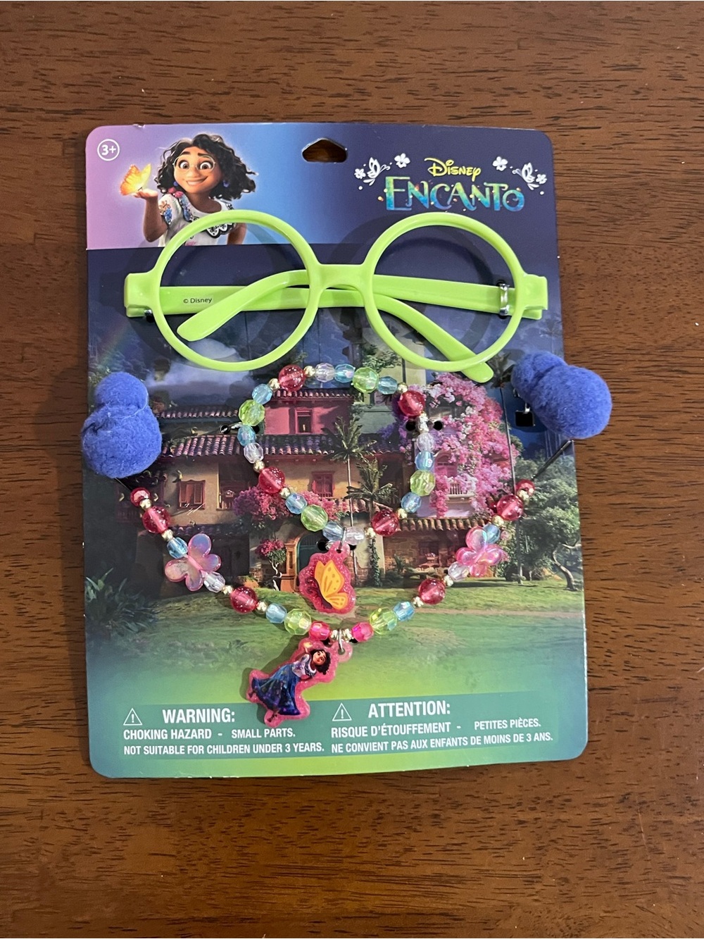 Disney Encanto Mirabel Lime Green Glasses with Multicolor Beaded Necklace Set